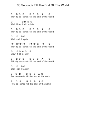 30 Seconds Till The End Of The World Piano letter notes by Pennywise - Arr.Walry