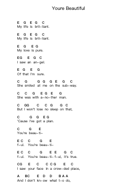 Youre Beautiful Piano letter notes by James Blunt - Arr.Lizly Hojo