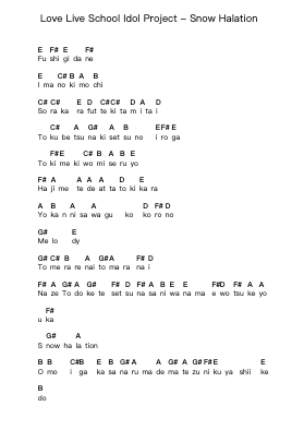 Love Live School Idol Project - Snow Halation Piano letter notes by Misc Cartoons - Arr.Zaharte Whlith