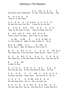 Standing In The Shadows Piano letter notes by Dokken - Arr.Boralph Giltin