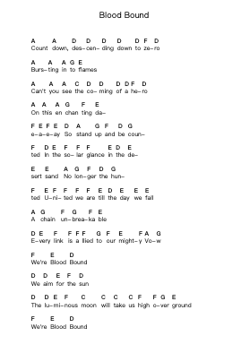 Blood Bound Piano letter notes by HammerFall - Arr.Shellay