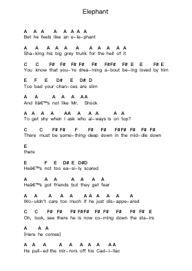 Elephant Piano letter notes by Tame Impala - Arr.Vanlett Hudrey