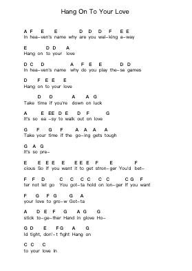 Hang On To Your Love Piano letter notes by Sade - Arr.Poundrett Lonlon