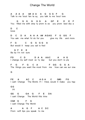 Change The World Piano letter notes by Dokken - Arr.Hartkeats
