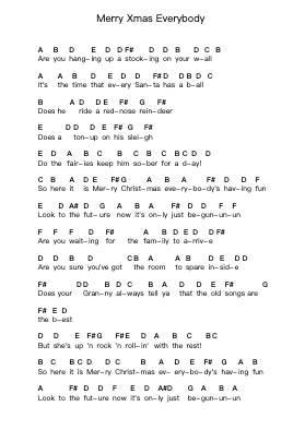 Merry Xmas Everybody Piano letter notes by Slade - Arr.Bercob