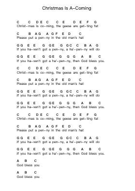Christmas Is A-Coming Piano letter notes by Misc Christmas - Arr.Brownemeg
