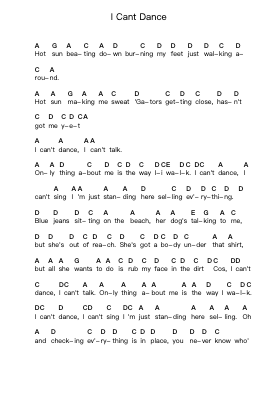I Cant Dance Nuty fortepianowe w literach przez Genesis - Arr.Wheatlin Ranpkins