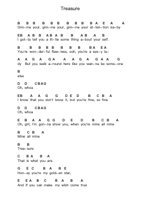 Treasure Catatan huruf piano oleh Bruno Mars - Arr.Bonrian Vanqe