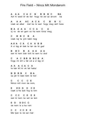 Fire Field - Nincs Mit Mondanom Nota surat piano oleh Misc Unsigned Bands - Arr.Atwright