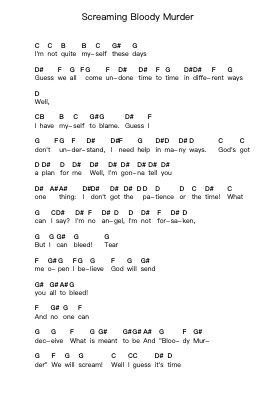 Screaming Bloody Murder Piano letter notes by Sum 41 - Arr.Ninah