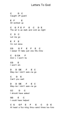 Letters To God 鋼琴字母譜由 Box Car Racer - 編曲 Blyret Jimlor