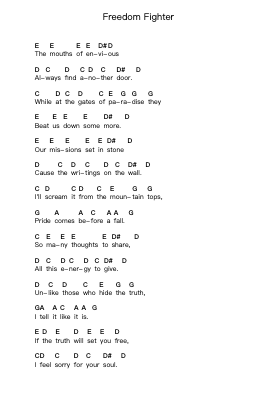 Freedom Fighter Piano letter notes by Creed - Arr.Funkdrich Mansbing