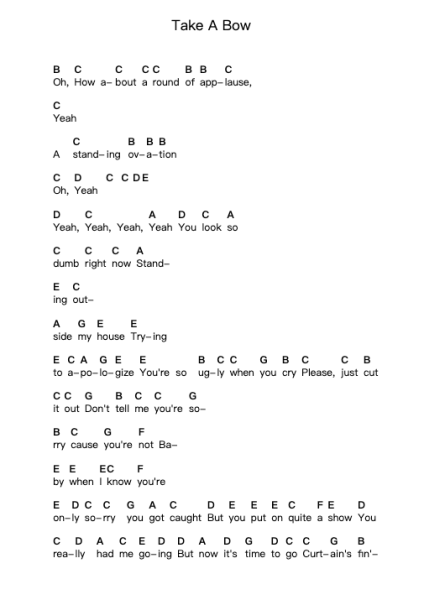 Take A Bow 鋼琴字母譜由 Rihanna - 編曲 Hugill