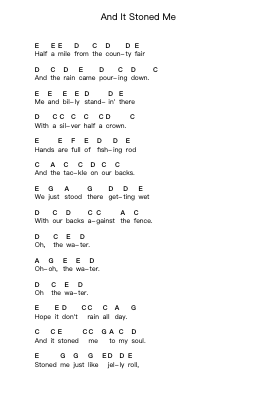 And It Stoned Me Piano letter notes by Van Morrison - Arr.Roxantab Mushaw