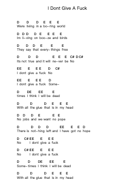I Dont Give A Fuck Piano letter notes by Partisans - Arr.Fevans