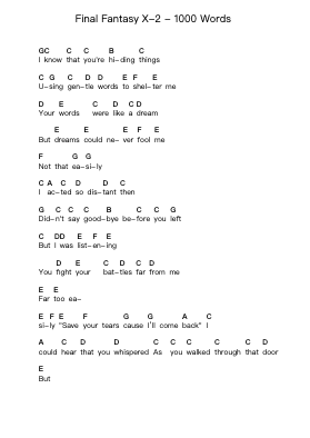 Final Fantasy X-2 - 1000 Words Nota surat piano oleh Misc Computer Games - Arr.Charalph