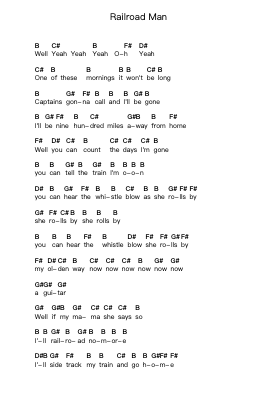 Railroad Man Piano letter notes by Blackfoot - Arr.Bowmag
