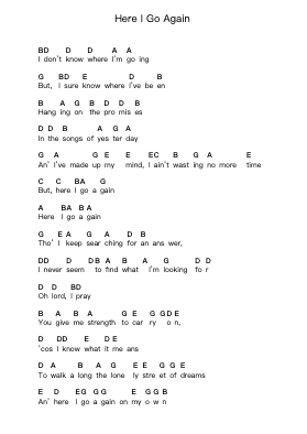 Here I Go Again Piano letter notes by Whitesnake - Arr.Blajeames Yulewood