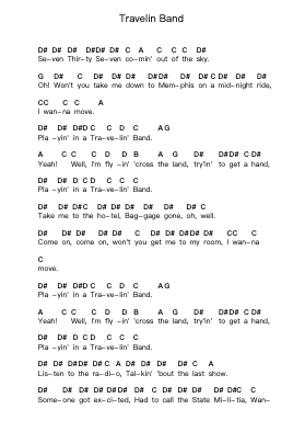 Travelin Band Catatan huruf piano oleh Creedence Clearwater Revival - Arr.Davexy Tykins