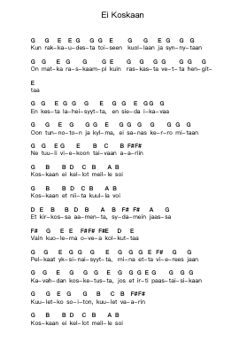 Ei Koskaan Piano letter notes by Ruoska - Arr.Simpmark