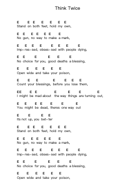 Think Twice Piano letter notes by Poison Idea - Arr.Fmar Geearl