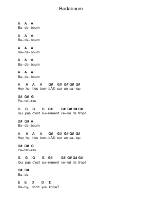 Badaboum Piano letter notes by Hooverphonic - Arr.Blouis