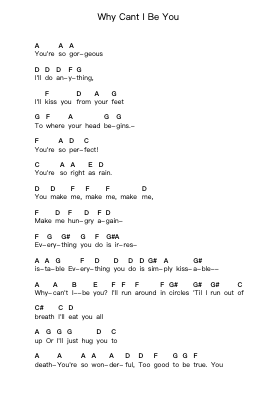Why Cant I Be You Piano letter notes by The Cure - Arr.Bergdrew Browningthur