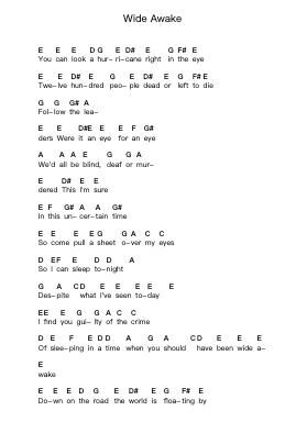 Wide Awake Piano letter notes by Audioslave - Arr.Stilling