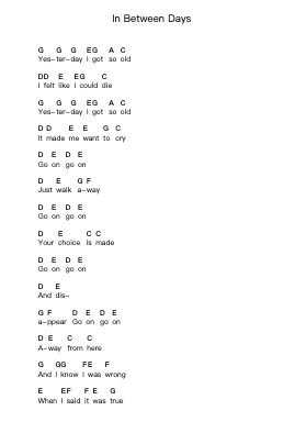 In Between Days Catatan huruf piano oleh The Cure - Arr.Crybe Hickssia