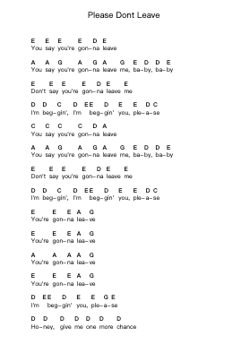 Please Dont Leave Piano letter notes by Ramones - Arr.Maclup