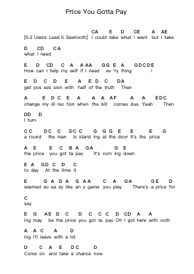 Price You Gotta Pay Piano letter notes by Mr. Big - Arr.Priney Grelen