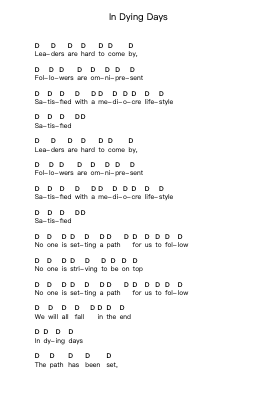 In Dying Days Piano letter notes by As Blood Runs Black - Arr.Charwen