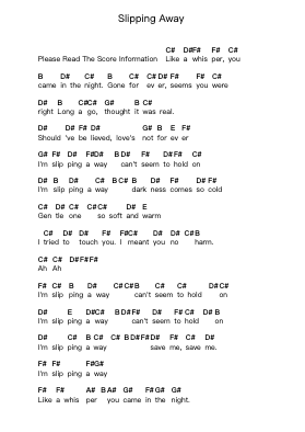 Slipping Away Piano letter notes by Dokken - Arr.Tesssaul