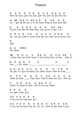 Treasure पियानो पत्र नोट्स द्वारा Bruno Mars - Arr.Hilltim Moobright
