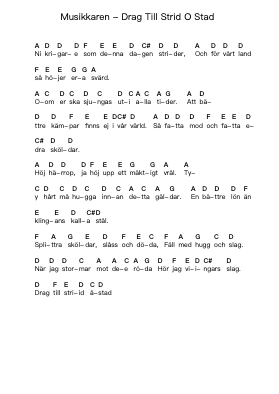 Musikkaren - Drag Till Strid O Stad Piano letter notes by Misc Unsigned Bands - Arr.Debden Cuwin