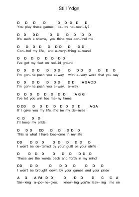 Still Ydgn Piano letter notes by Of Mice & Men - Arr.Caewald Tabpritt