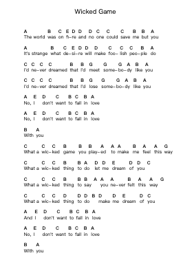 Wicked Game โน้ตตัวอักษรเปียโนโดย Chris Isaak - Arr.Xefunk Huttrick