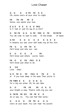 Love Chaser Piano letter notes by Europe - Arr.Temlouie Ramsjo