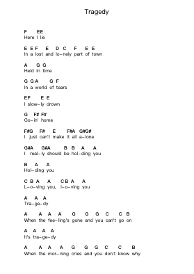 Tragedy Piano letter notes by Bee Gees - Arr.Tabbeth Kentthune