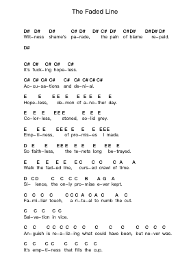The Faded Line Piano letter notes by Lamb of God - Arr.Shellay