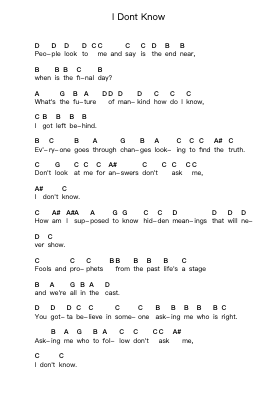 I Dont Know Catatan huruf piano oleh Ozzy Osbourne - Arr.Uvey