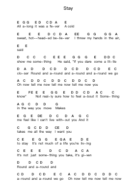 Stay Piano letter notes by Rihanna - Arr.Mireed Rhystwain