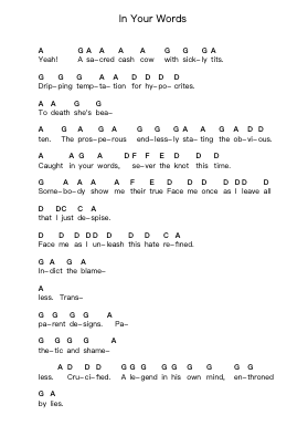 In Your Words Notas de piano en letras por Lamb of God - Arr.Shawloyd