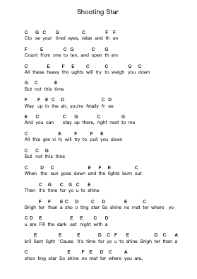 Shooting Star Piano letter notes by Owl City - Arr.Xesar