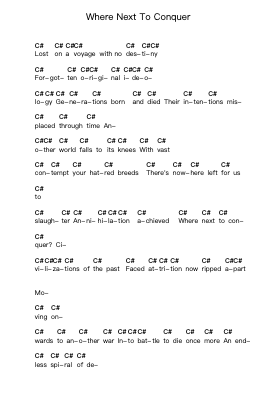 Where Next To Conquer Piano letter notes by Bolt Thrower - Arr.Kirkjoel