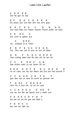 Lass Uns Laufen Piano letter notes by Tokio Hotel - Arr.Borgriel