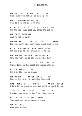 El Scorcho Klavierbuchstaben-Noten von Weezer - Arr.Wildmy