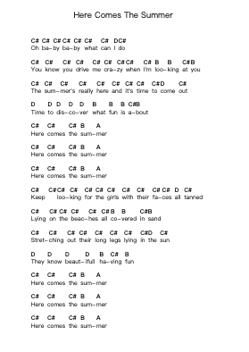 Here Comes The Summer 钢琴字母谱由 The Undertones - 编曲 Leamorse Tayh