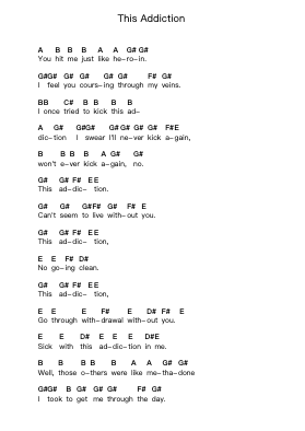 This Addiction Piano letter notes by Alkaline Trio - Arr.Yeaten
