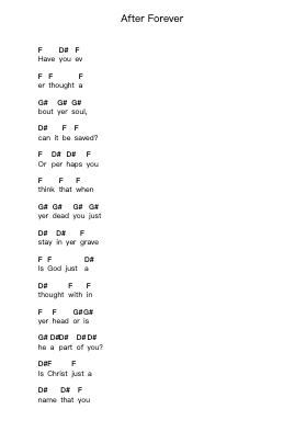 After Forever Piano letter notes by Black Sabbath - Arr.Wolian